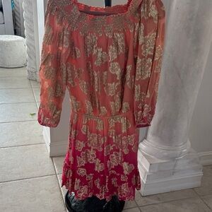 Boston Proper Pink and Gold Long Sleeve Dress